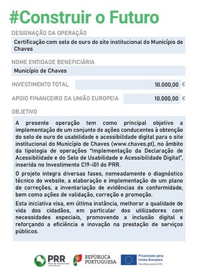 Certifica&ccedil;&atilde;o com selo de ouro do site institucional do Munic&iacute;pio de Chaves